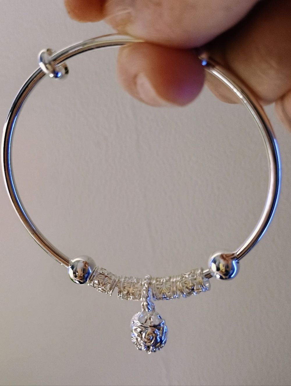Silver Adjustable Bangle Charm Bracelet